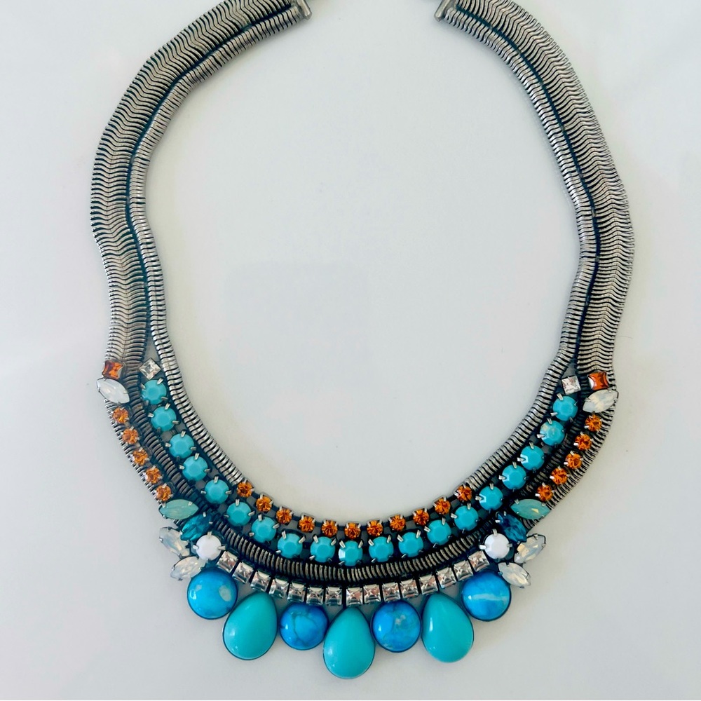 Dannijo Turquoise and Muticolor Swarovski Crystal Tribal Statement Necklace